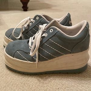 Powder blue platform Steve Madden bowling style tennis shoes, late 90’s.